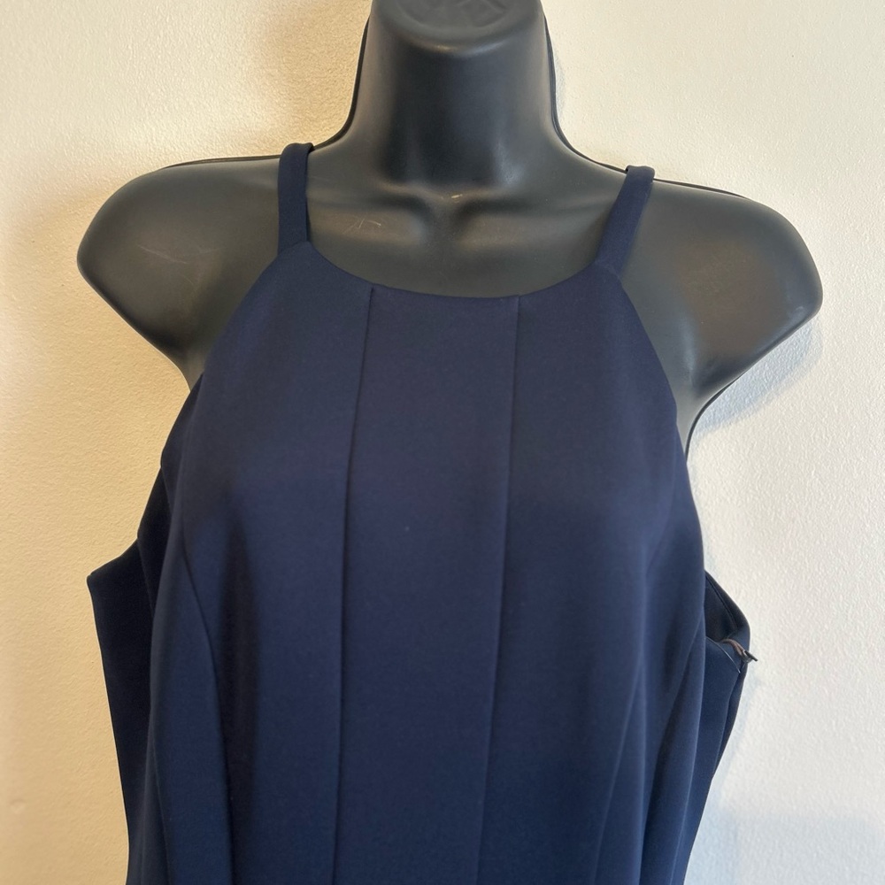 Vince Camuto Navy Midi Dress with Hot Pink Hem, Sleeveless Size 12 - Picture 2 of 11